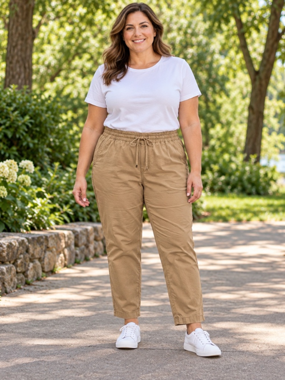 L.L.Bean Favorite Fit Khaki Drawstring Pants Size 16 Regular